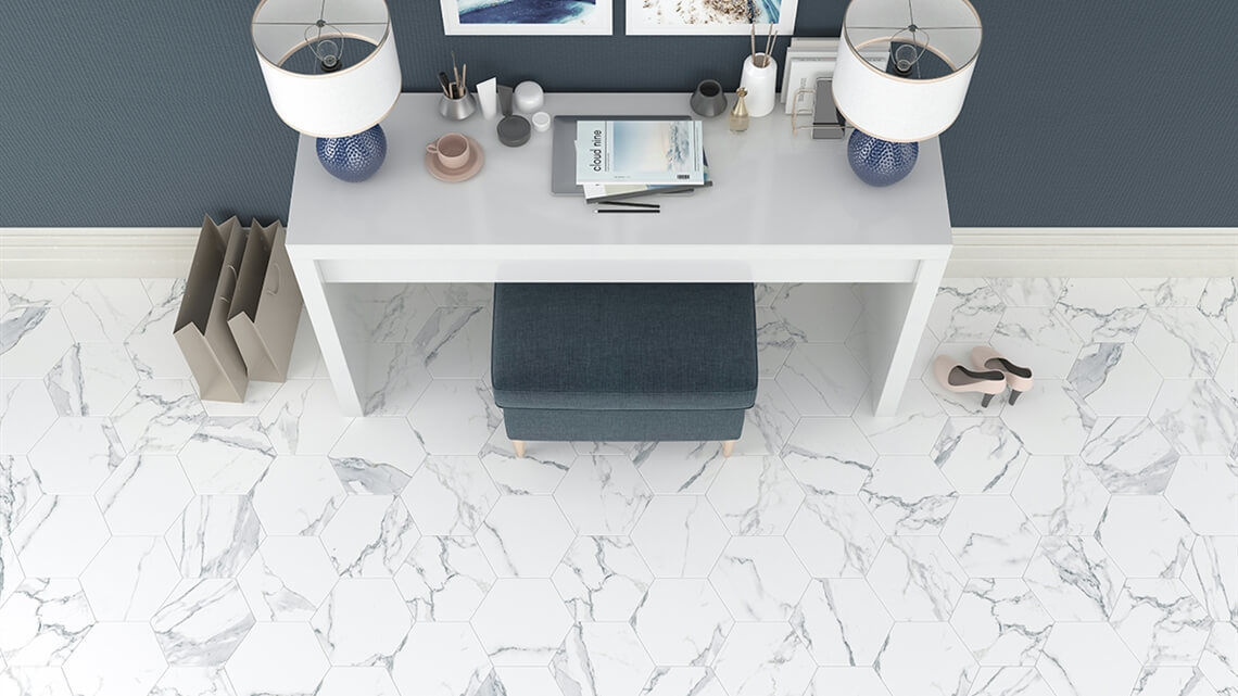 Bright Marble Effect Hexagon Tiles 21.5x25 cm I Tiles DIY