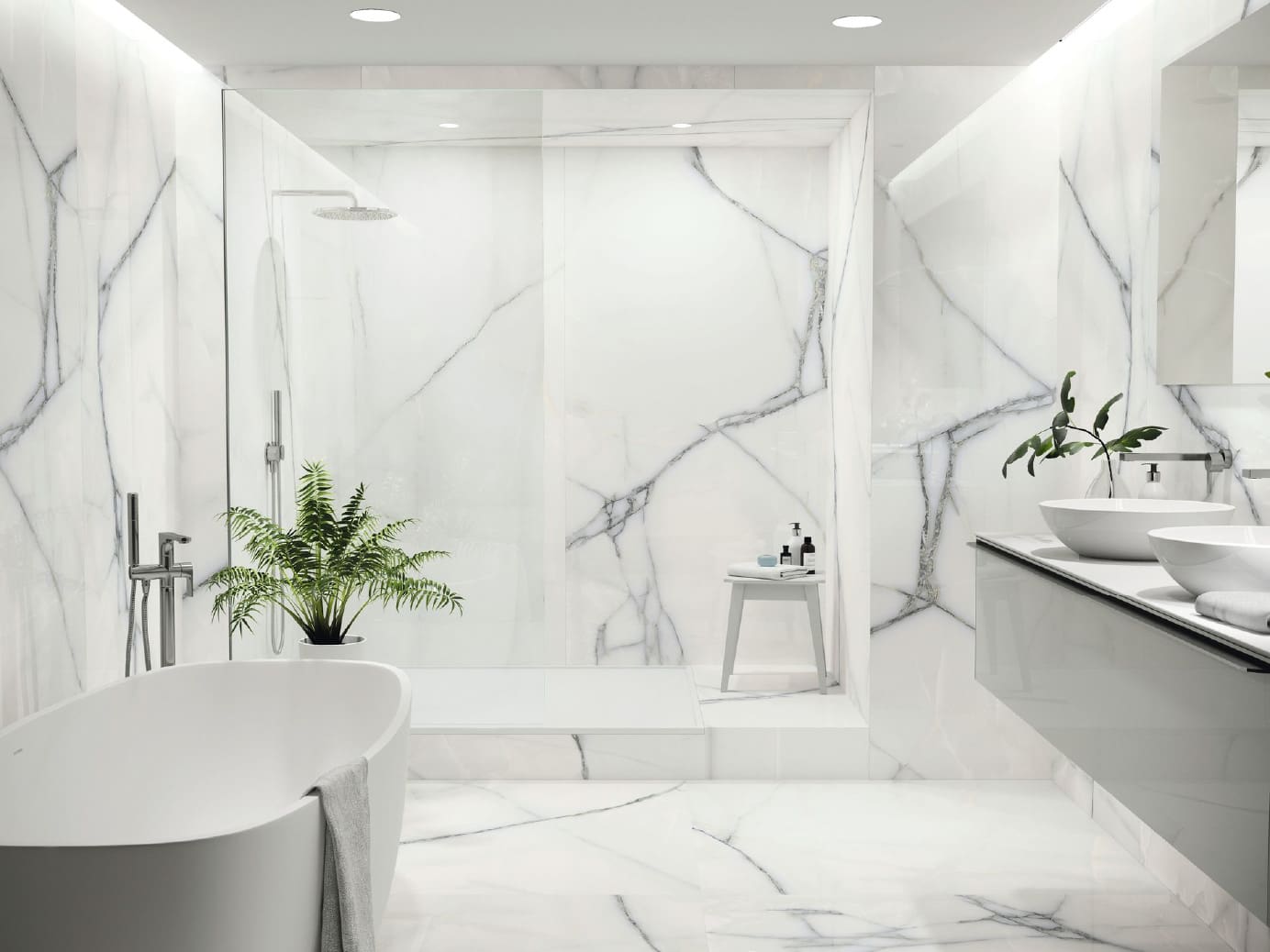Newbury White Polished Marble Effect Tile 80x80 cm I Tiles DIY