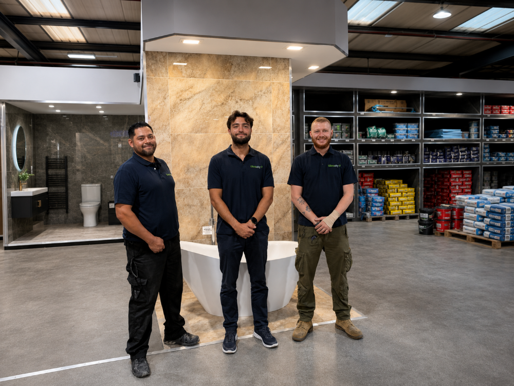 Tiles DIY team standing in the showroom